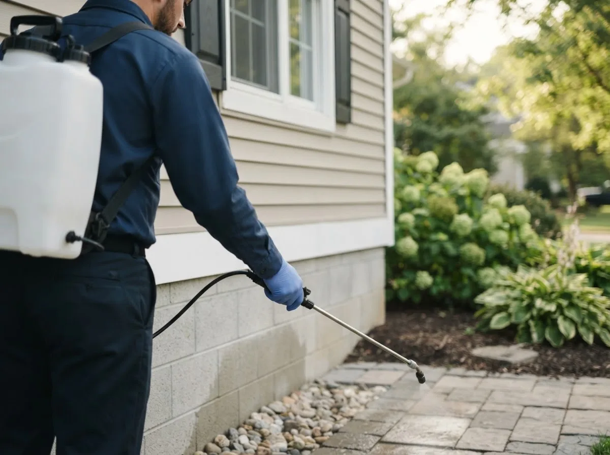 Pest control technician inspecting a home in Massapequa Park, NY